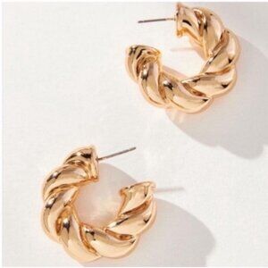 New! Anthropologie Gold Rope Twist Hoop Earrings NWOT